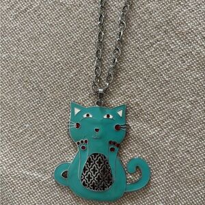 Turquoise Cat Pendant Necklace‎